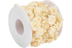 HZTYYIER 32.8 ft Pearl Beads Chain Garland for Party Wedding Decoration Flower Garland Wire Doll TrimmingsTree Decoration, 1.3cm (Beige)