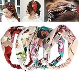 iLoveCos Women Stretchy Printed Head Wrap Floral Style Crossover Elastic Vintage Flower Headbands, Boho Twisted Knotted Hairband Girl Hair Band Turban Yoga Sport Daily Wear, 4 Pieces