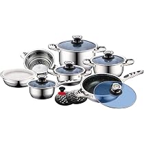 Batterie De Cuisine Royal Swiss 18 Pièces Inox 5 Couches - Compatible Induction - Casseroles Et Couvercles Verre