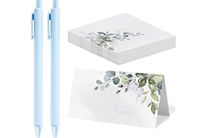 YAANBUNB 50 Stk Tischkarten Sitzplatzkarten Hochzeit Platzkarten Geburtstag Namenskarten Tisch Tischkarten Taufe Eukalyptus Blanko Sitzkärtchen mit Stift für Feier Konfirmation Kommunion (100 x 90mm)