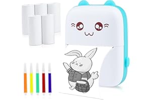 PENYUY Mini Thermal Printer, Portable Photo Printer for Phone, Bluetooth Mini Label Printer, Sticker Maker Machine, Compatible with iOS and Android, with 5 Rolls Paper and 5 Pens (Blue)