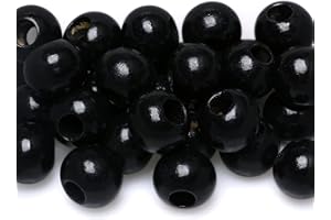 TOPTAN 40 Stück schwarze Makramee-Perlen aus Holz, 25 mm mit 10 mm großem Loch zum Basteln, Holz-Abstandshalter, natürliche runde Kugel, Bauernhaus-Holzperlen für Girlanden, Schmuckherstellung,