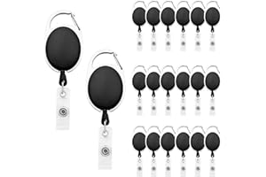 Fushing 20Pcs Carabiner Badge Reels, Retractable ID Card Reels, Retractable ID Badge Holder with Belt Clip for Keys,ID Cards (Black)