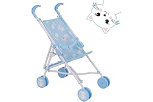 HTI BabyBoo Puppenwagen Blau Kätzchen | Leichter Puppen-Buggy mit Schirmfaltfunktion | Puppen-Kinderwagen Spielzeug für Jungen & Mädchen (Babyboo Blauer Kityt)