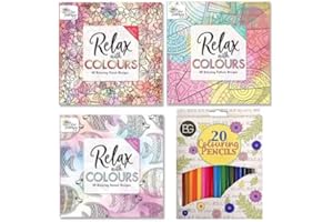 BG Colouring Therapy Anti-Stress Square Adult Colouring Books Floral Animals Patterns Set of 3 + 20 Premium Colouring Pencils (SET B)