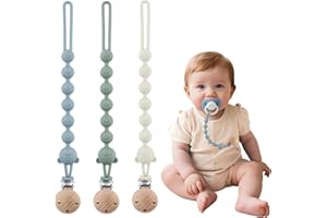 DOUUCO Confezione da 3 catenelle per ciuccio, in silicone, per bambine e ragazzi, adatte per bambini, mantiene il ciuccio pulito, morbido e flessibile, senza BPA, durevole, elevata robustezza, mandorla