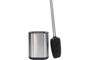 Erreke Brosse WC en Acier Inoxydable avec Support, Brosse Toilette Silicone Flexible, Moderne et Élégante, Hygiène Améliorée, Anti-Traces de Doigts (Argent)