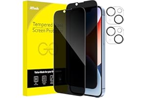 JETech Protector Pantalla Privacidad Cobertura Completo para iPhone 14 6,1 Pulgadas, con Protector Lente Cámara, Cristal Vidrio Templado Antiespia, 2 Paquetes Cada Uno