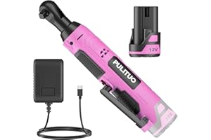 PULITUO 12V 3/8" Llave de trinquete inalámbrica,40Ft-lbs Rosa Llave de Carraca Eléctrica Inalámbrica Set con 2.0Ah baterías de iones de litio & cargador,300RPM disparador de velocidad variable, 50N.m