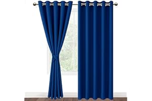 DWCN Lot de 2 Rideaux à Oeillets Décoration Chambre Fenetre, Rideaux Opaque Draperies Intérieurs avec Embrasses, 167x228 CM (Largeur x Hauteur), Bleu Roi