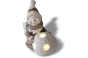 ‎NATIV NATIV Weihnachtsdeko Schneemann mit LED beleuchteter Schneekugel | Weihnachtsschmuck aus Magnesia | Weihnachtsfigur 41 cm hoch | Tolle Geschenkidee zu Weihnachten