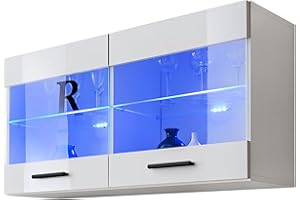 EXTREMEFURNITURE Modern Wall Display Unit LED lights High Gloss Cabinet Best Price (T25-100cm / WW)