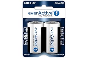 everActive D Batterien 2er Pack, Pro Alkaline, Mono LR20 R20 1.5V, höchster Leistung, 10 Jahre Haltbarkeit, 2 Stück – 1 Blisterkarte