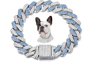 Blått hundhalsband med strass - Glitterkedja - Kubansk länk för små, medelstora och stora hundar - 50,8 cm