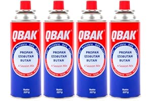 RevolutionLine - Pack de 4 Cartuchos de Gas Butano Modelo B-250 QBAK | Recambio Gas Propano para Cocina Portátil, Hornillo, Soplete, Soldador, Camping | Cartucho desechable con válvula de Seguridad