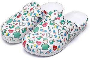 WDBMWJ Zoccoli da Donna - Pantofole da Giardino Classiche con Zoccoli, Pantofole da Infermiera Morbide in Eva Stampate alla Moda, Scarpe di Protezione con Suola Morbida per Sala Operatoria