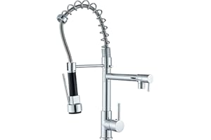 SAEUWTOWY Grifo Cocina Para Fregadero 2 Salidas Con Ducha Extraible 360°Rotación Grifo Muelle Profesional de Cocina y Lavabo Fría/Caliente Alternativa,Dos Tipos de Chorro,Color plateado R3/8”