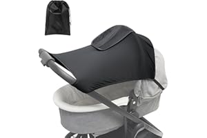KUFAERBEAM Sonnensegel Kinderwagen UV Schutz 50+, sonnensegel für kinderwagen mit Ziehseil-Aufbewahrungstasche, Verstellbar Universal sonnenschutz buggy mit Sichtfenster, Einfache Montage (Schwarz)
