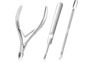 JIEYAO Zestaw szczypiec do skórek z popychaczem do skórek, 3 sztuki, profesjonalne narzędzia do pedicure i manicure, ze stali nierdzewnej, podwójny popychacz