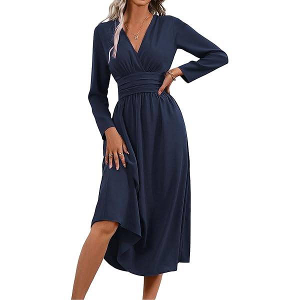 Zomerjurk voor dames, elegant, V-hals, plissé, hoge taille, lange jurk