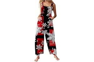 GENERIC Xmas Onesies Christmas Jumpsuit For Women Uk Santa Claus Print Dungarees Snowman Print Tunic Long Overall High Waist Slim Fit Fitness Onsies Romper Wide Leg One Piece Playsuits Romper With Pockets