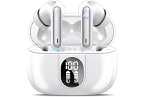 Csasan Auriculares Inalámbricos Bluetooth 5.3 Estéreo Con 4 ENC Cancelación Ruido, 40H Control Táctil, IP7 Impermeable in Ear, Blanco