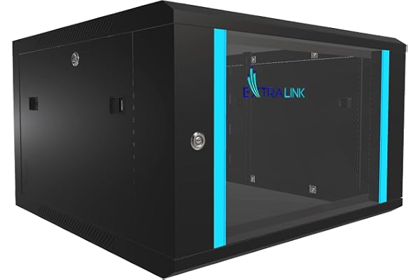 Extralink Baie de Brassage 19 Pouces 6U - Armoire réseau 450mm de Profondeur pour Montage Mural ou au Sol, Charge admissible 60kg, Porte en Verre trempé, Ouverture Frontale et arrière, Noir