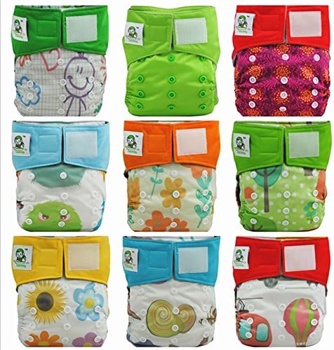 Coolababy 9 Bamboo Charcoal Velcro One Size Cloth Diapers + 9 Bamboo Charcoal Inserts