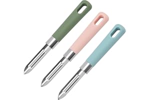 WOLMIK Lot de 3 éplucheurs de pommes de terre, éplucheurs de légumes, éplucheurs de fruits pour cuisine, éplucheur tranchant en acier inoxydable avec poignée ergonomique antidérapante, passe au