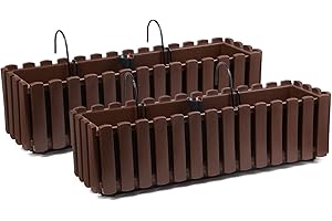 ‎TYMAR Tymar Blumenkasten mit Halterungen landhausstil, Balkonkasten lattenoptik, Pflanzkasten Landhaus, 2er-Pack, Garten, Balkon, Terrasse (Braun, 60 cm)