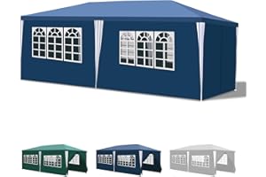 Yakimz Pavillon, Wasserdicht Gartenpavillon, Stabil Winterfest mit 4 Seitenteilen und Fenstern, Garten Partyzelt UV Schutz 50+ für Marktstand, Festival, Flohmarkt und Campen, Grün, 3x6m, Blau
