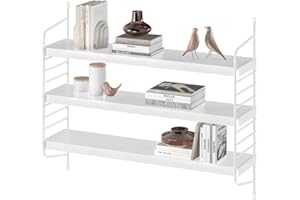 skølm Mimir Wandregal Metall Weiß – Schweberegal mit 3 verstellbaren Regalböden – Modulares String Regal Wand – Hängeregal schmal für Wohnzimmer/Küche/Badezimmer – Wall Shelf