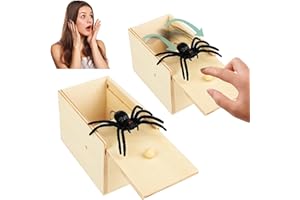 Vibbang 2 Pièces Araignée Halloween Boite Surprise, Prank Araignée, Faux Jouet Araignée en Bois, Boîte Farce Amusante, Farce et Attrape Adulte pour Enfants et Adultes Halloween Carnaval Noël