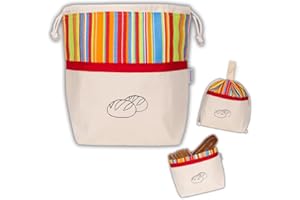 slowroom Sacco per Pane per la conservazione e la freschezza 3 in 1 - Cesto per Pane in Tessuto - Sacco per Pane in Cotone - Scatola per Pane 32 x 35 cm, Soleggiato