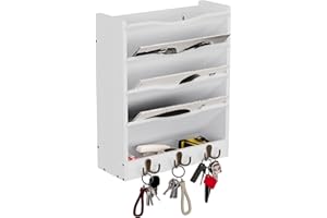 Senhoglb Zeitungshalter Wand, Hängeregister Stehsammler Holz mit 6 Haken, 5-stufiger zeitungsständer wand Prospekthalter A4 für das Home Office, Briefablage Weiß