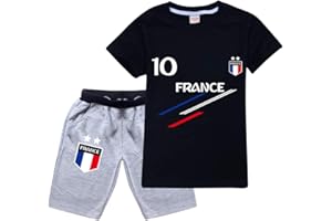 FORLCOOL Ensemble Football France 2 étoiles Jogging Enfant Garçon Fille T-Shirt+Short Deux pièces Ensembles de Sport