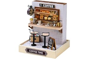 HJBHDOLL Casa de muñecas en miniatura con cubierta antipolvo, muebles de madera, kit de casa de muñecas con luz LED, habitación creativa, regalo de cumpleaños para niños adolescentes (cafetería)