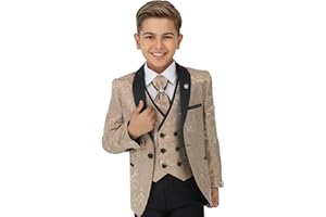 SIRRI Boys Floral Paisley Tuxedo Dinner Suit, 5 Piece Set for Pageboy Weddings & All Special Occasions