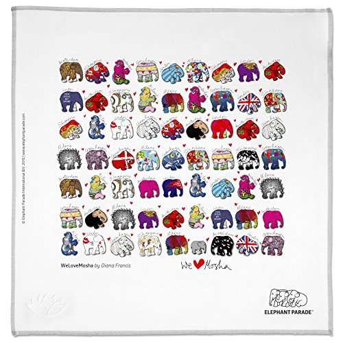 Preisvergleich Produktbild HAPPY WIPEY - Großes Microfaser Brillenputztuch (25x25cm, waschbar) + Microfaser-Pouch(10x18cm) in Profi-Qualität mit kunstvollem Elephant Parade Motiv. Zur Reinigung u. Aufbewahrung von Brillen oder Smartphones.
