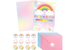 Nezyo 24 Set Rainbow Party Invitation with Envelope and Sticker Rainbow of Fun Party Supplies for Girls Boys Fill in the Blank Invites for Kids Birthday Baby Shower Decoration