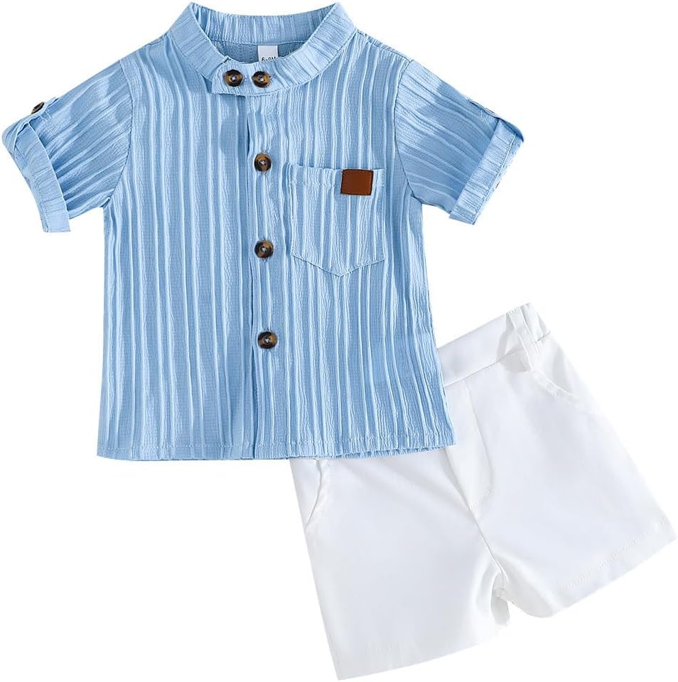 LUVCES Conjunto Verano Ropa para Bebé Niño Lindo Polo con Estampado de Oso + Cintura Elástica Pantalones Cortos y Bolsillos 2 Piezas Trajes de Primavera