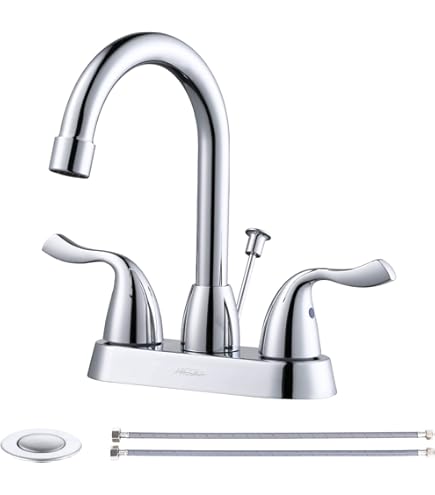 HOTTIST 4 Inch 2 Handle Centerset Black Bathroom Faucets, Lead-Free Modern 360 Swivel Spout 2-3 - View #10