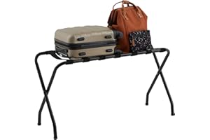IDIMEXPorte-Valise Voyage en métal Noir, Support-Bagages Accessoire de Chambre hôtel pour Sac de Voyage, Support Valise Pliable avec 7 Sangles de Maintien
