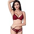 Bluewhalebaby Super Push Up Sexy Embroidery Bras & Sheer Pants Lingerie Outfits, Lace Bra and Knickers Set for Women
