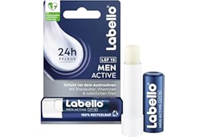‎LABELLO Labello Men Active Lippenpflegestift mit LSF 15, hochwirksame Lippenpflege für Männer mit Sheabutter, Vitaminen und natürlichen Ölen, Lippenbalsam für 24h Feuchtigkeit (4,8 g)