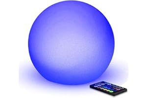 MR.GO 6" LED Veilleuse Rechargeable Boule Lampe de Chevet, RGB Orbe Lampe Couleur Changeante Lampe D'ambiance avec Télécommande, 16 Couleurs, Luminosité Variable, IP65 Imperméable
