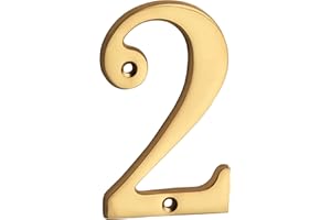 HASWARE 10 cm mosiądz nowoczesny zakrzywiony numer domu polerowane mosiężne wykończenie stylowe numery drzwi oznakowanie tablica uliczna adresy domu numery (2, mosiądz)