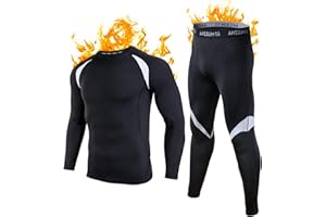 Muezna Thermounterwäsche Herren, Funktionswäsche Skiunterwäsche Lange Atmungsaktiv Thermounterwäsche Thermounterhose Set Weicher Wolle Fleecefutter für zu Hause Winter