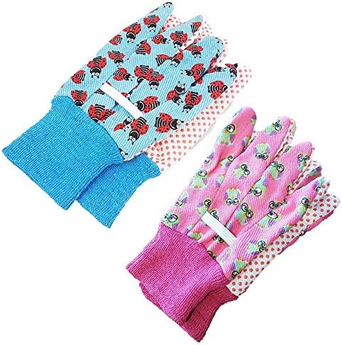 2 PAIRS CHILDRENS TOUGH GARDENING GLOVES (Pink & Blue)