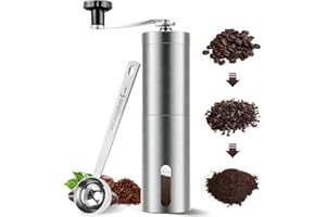 FainFun Moulin à Café Manuel, Acier Inoxydable Moulin a Cafe Noyau de Meulage en Céramique Broyeur Café Manuel, Moulin à Café Corps Lavable, avec Cuillère Doseuse